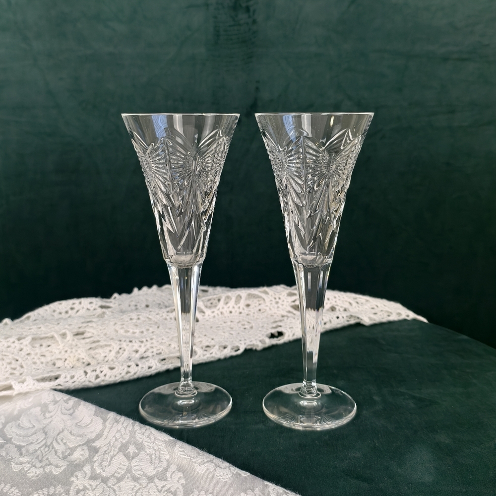 Vintage Waterford Clear Crystal Millenium Happiness Serie Champagne Glass Pair